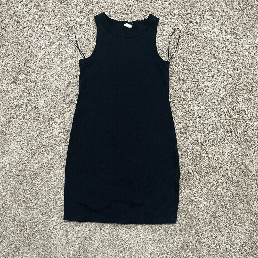 Cotton Rib Knit Tank Dress Medium Black Soft Mini Bodycon Casual Stretch Goth